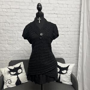 Y2K Smart Set dark grey short sleeve knit sweater top Size L coquette lolita